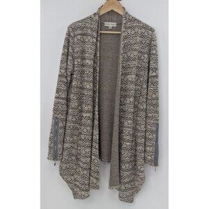 Knox Rose Aztec Pattern Zip‎ Sleeve Pockets Waterfall Cardigan Sz Sm, Boho, Ofc